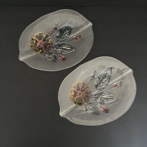 Vintage Mikasa Calypso Footed Frosted Footed Floral Platter 11" Lot of 2